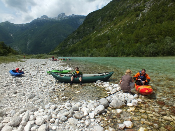 Canoes and rafts on the Soca