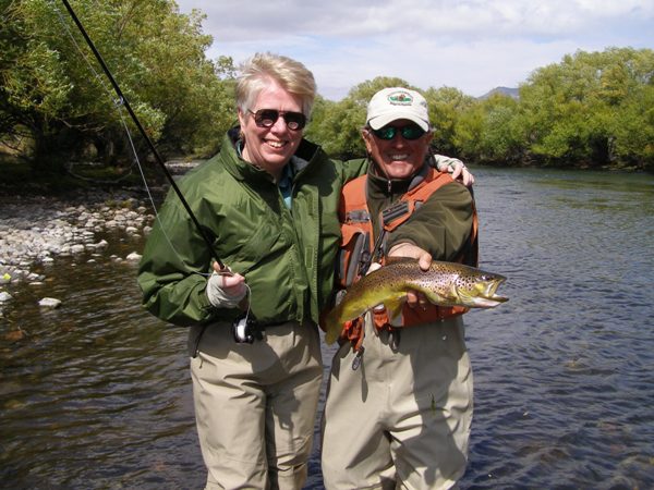 Sue Parker and her guide Fernando with a fine browntrout from the Malleo